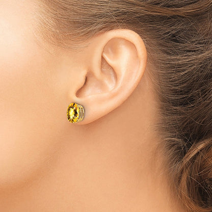 14K Gelbgold Ohrringe mit ovalem Citrin im Schachbrettschliff, 10 x 8 mm