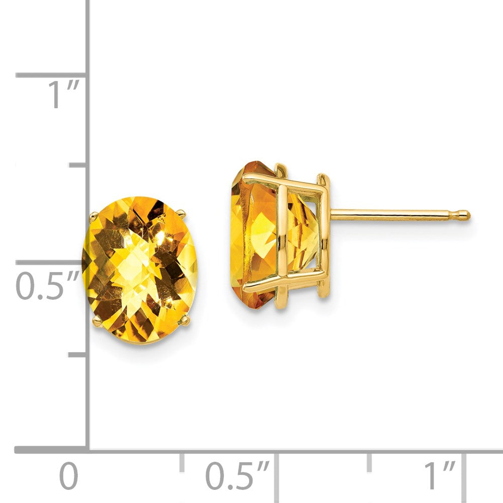14K Gelbgold Ohrringe mit ovalem Citrin im Schachbrettschliff, 10 x 8 mm