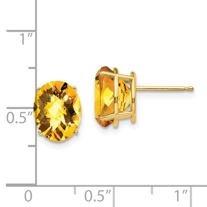 14K Gelbgold Ohrringe mit ovalem Citrin im Schachbrettschliff, 10 x 8 mm