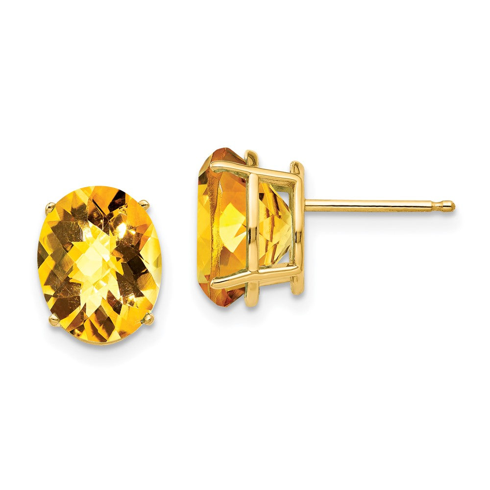 14K Gelbgold Ohrringe mit ovalem Citrin im Schachbrettschliff, 10 x 8 mm