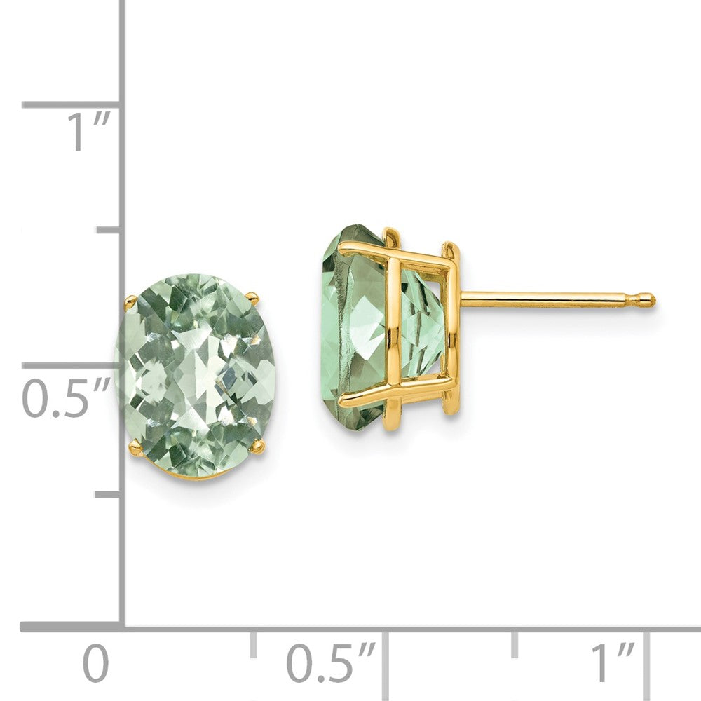 14K Gelbgold Ohrringe mit ovalem Schachbrettschliff-Grünquarz, 10 x 8 mm