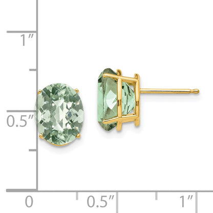 14K Gelbgold Ohrringe mit ovalem Schachbrettschliff-Grünquarz, 10 x 8 mm