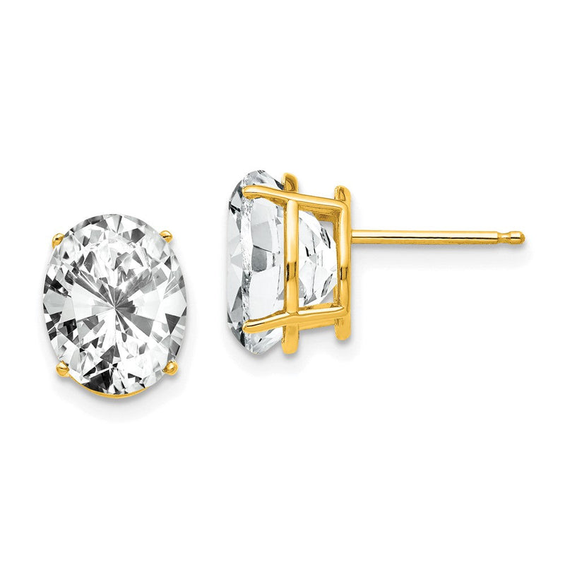 14K Gelbgold Ohrringe mit ovalem Zirkonia, 10 x 8 mm