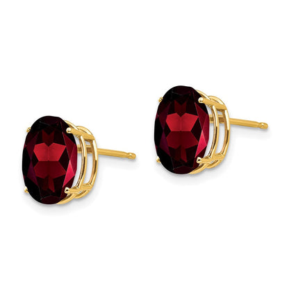 14K Gelbgold Ohrringe mit ovalem Granat, 10x8 mm