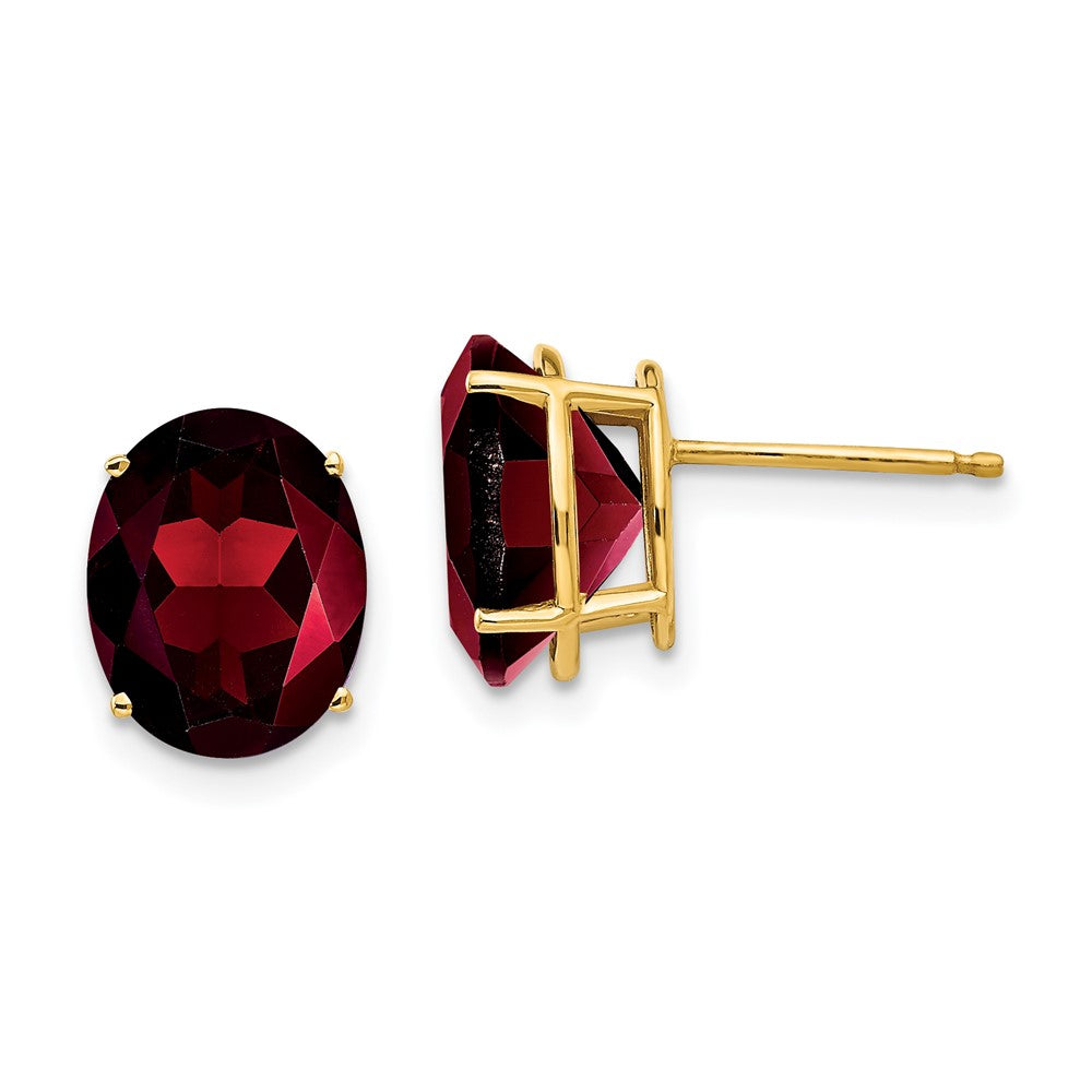 14K Gelbgold Ohrringe mit ovalem Granat, 10x8 mm