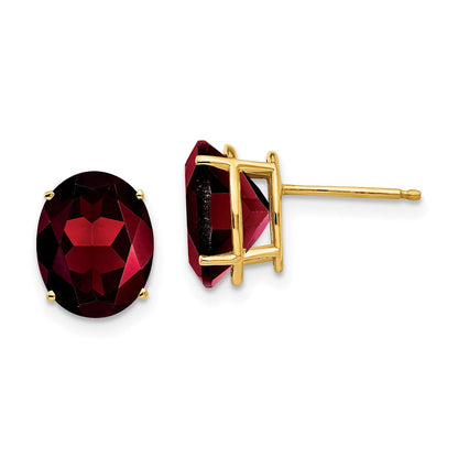 14K Gelbgold Ohrringe mit ovalem Granat, 10x8 mm