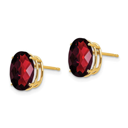 14K Gelbgold Ohrringe mit ovalem Granat im Schachbrettschliff, 10x8 mm
