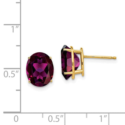 14K Gelbgold Ohrringe mit ovalem Rhodolith-Granat, 10x8 mm