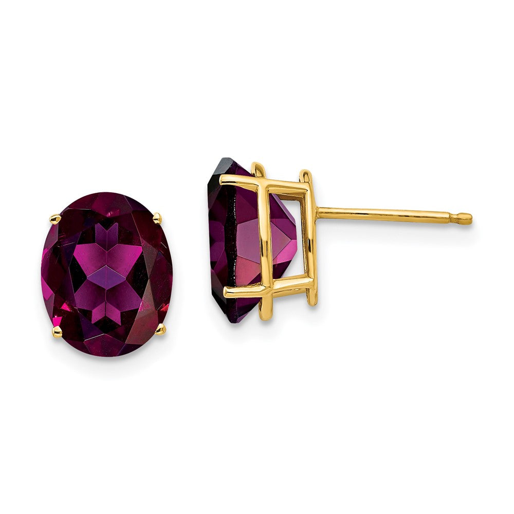 14K Gelbgold Ohrringe mit ovalem Rhodolith-Granat, 10x8 mm