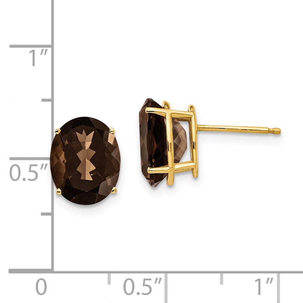 14K Gelbgold Ohrringe mit 10x8 mm ovalem Rauchquarz in Gelbgold