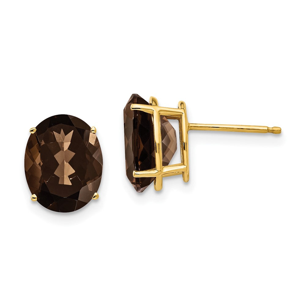 14K Gelbgold Ohrringe mit 10x8 mm ovalem Rauchquarz in Gelbgold