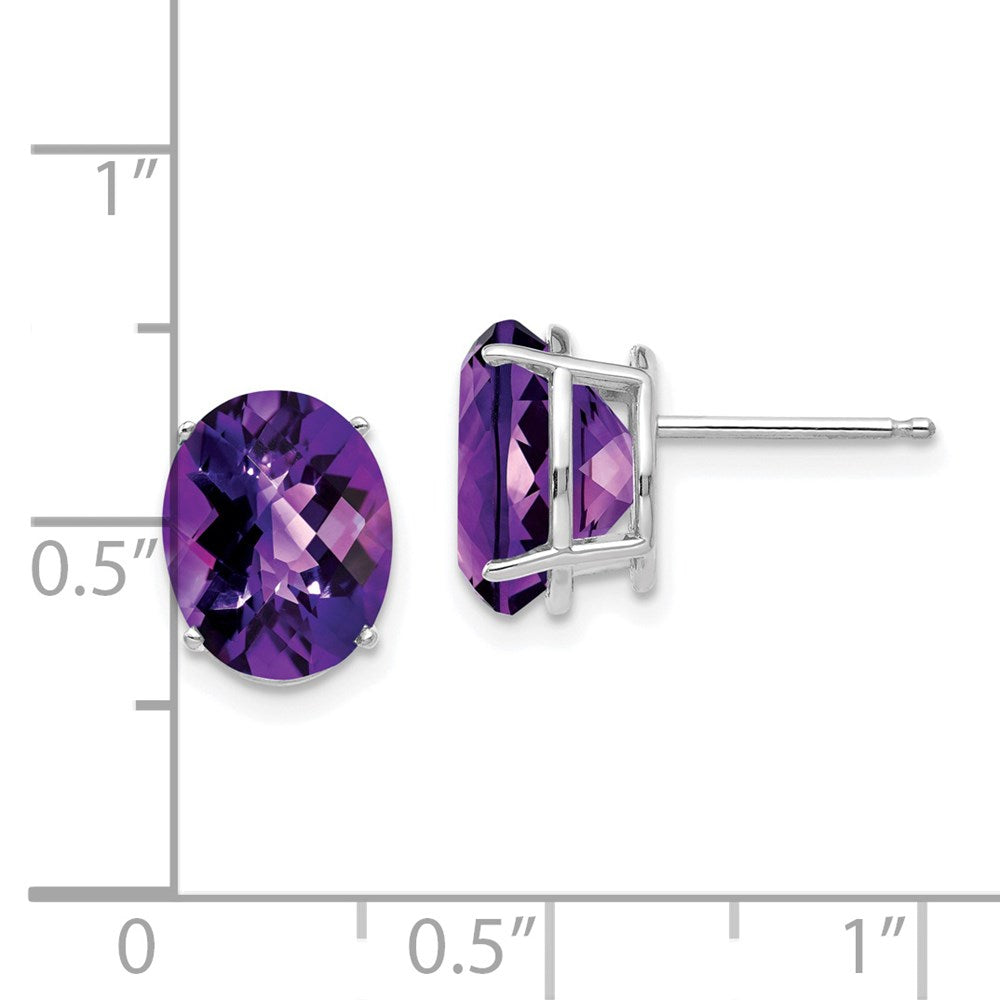 14K Weißgold Ohrringe mit 10x8mm ovalem Amethyst im Schachbrettschliff