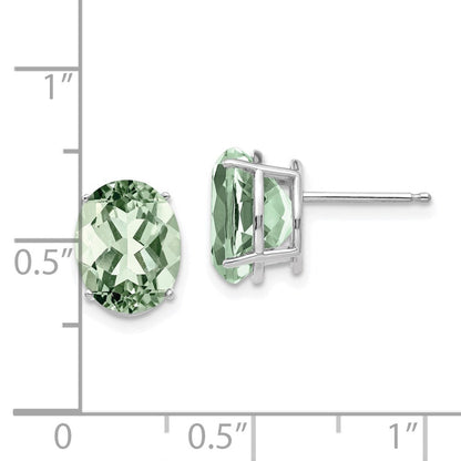 14K Weißgold Ohrringe mit ovalem grünem Quarz, 10 x 8 mm
