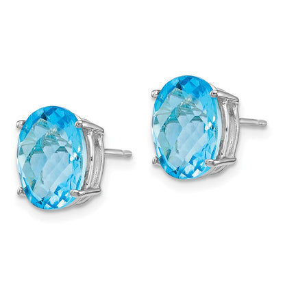 14K Weißgold Ohrringe mit ovalem Blautopas im Karo-Schliff, 10x8mm