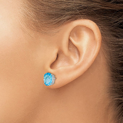 14K Weißgold Ohrringe mit ovalem Blautopas im Karo-Schliff, 10x8mm