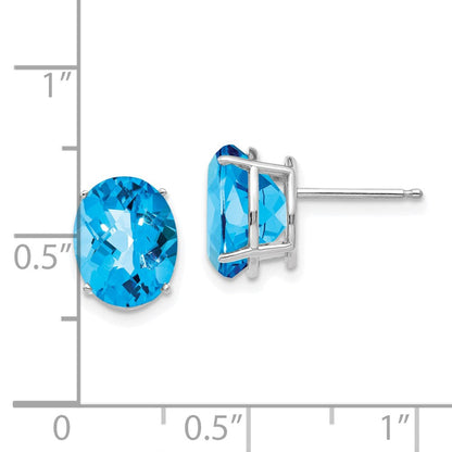 14K Weißgold Ohrringe mit ovalem Blautopas im Karo-Schliff, 10x8mm