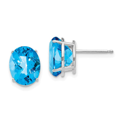 14K Weißgold Ohrringe mit ovalem Blautopas im Karo-Schliff, 10x8mm