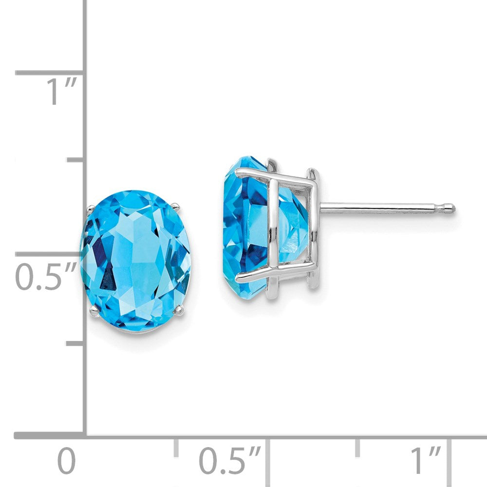 14K Weißgold Ohrstecker mit ovalem Blautopas