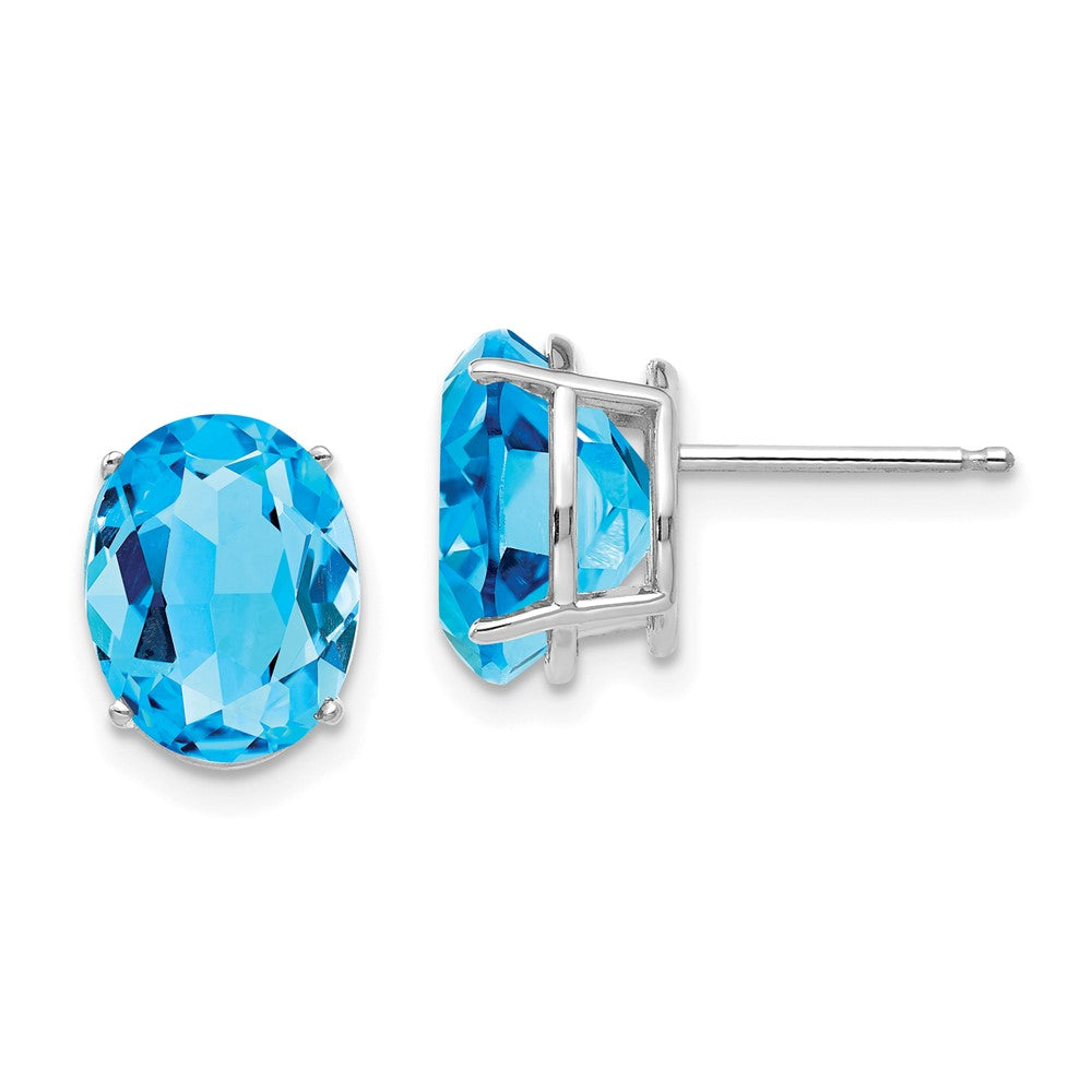 14K Weißgold Ohrstecker mit ovalem Blautopas