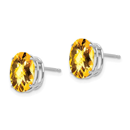 14K Weißgold Ohrringe mit Citrin im Schachbrettschliff, oval, 10x8mm