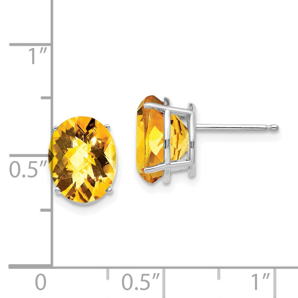 14K Weißgold Ohrringe mit Citrin im Schachbrettschliff, oval, 10x8mm