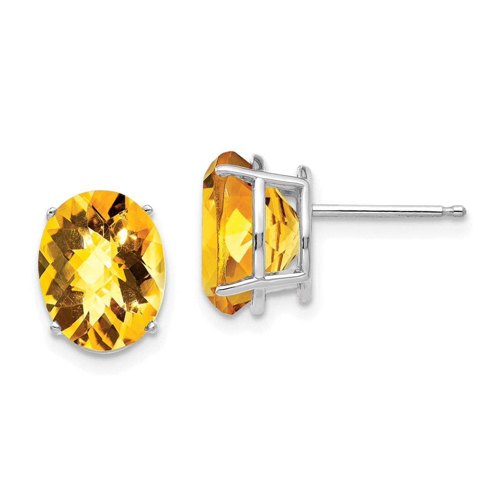 14K Weißgold Ohrringe mit Citrin im Schachbrettschliff, oval, 10x8mm