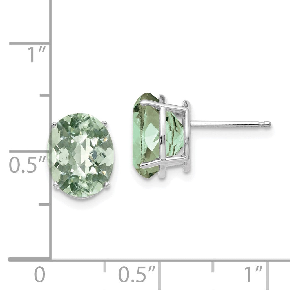14K Weißgold Ohrringe mit ovalem 10x8 mm Schachbrettschliff-Grünquarz