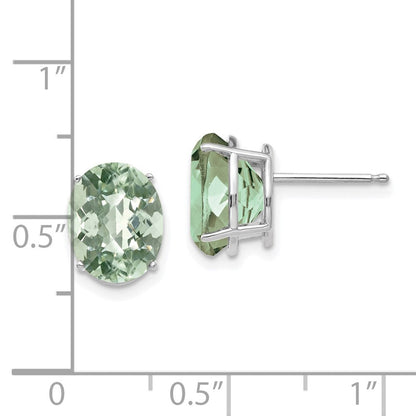 14K Weißgold Ohrringe mit ovalem 10x8 mm Schachbrettschliff-Grünquarz