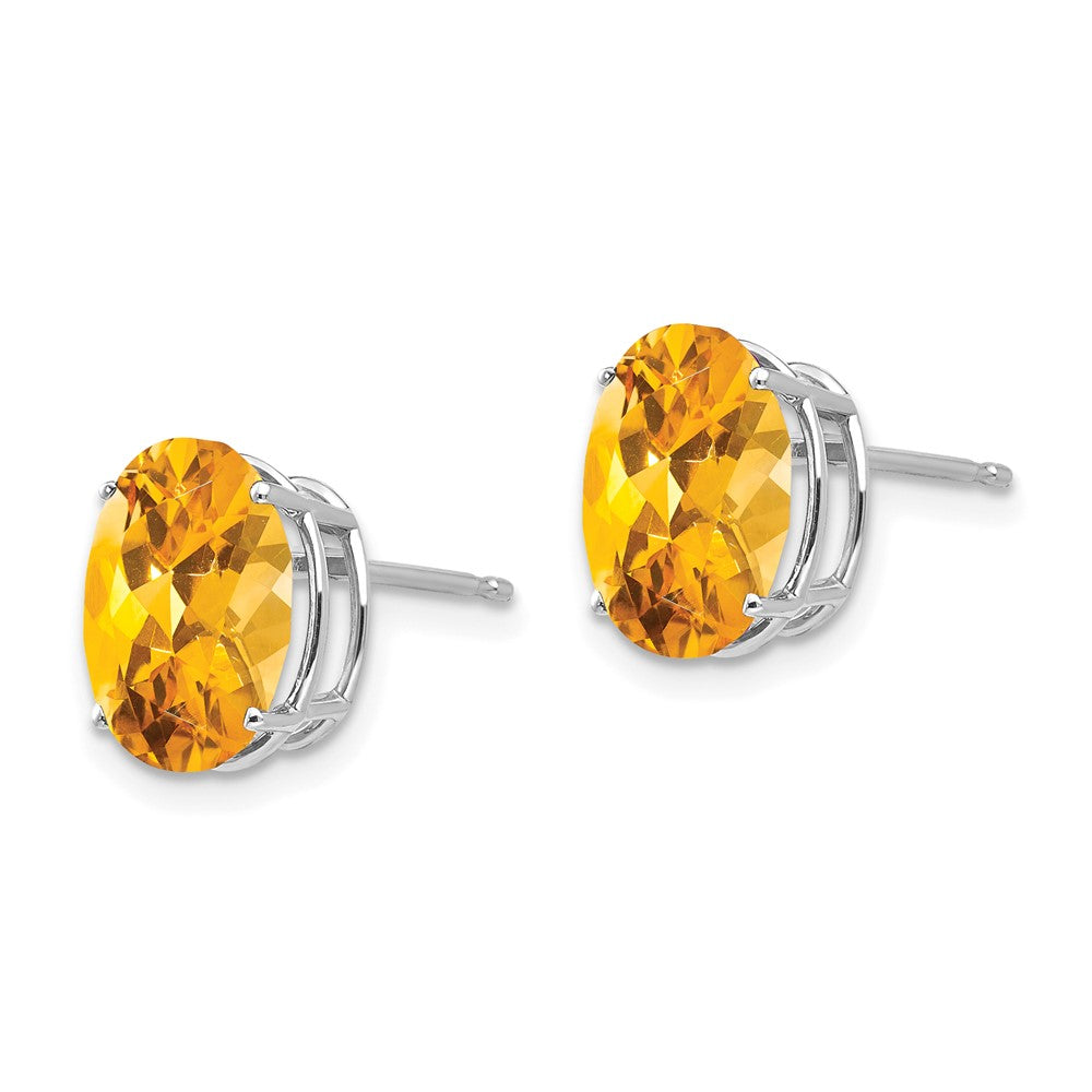 14K Weißgold Ohrringe mit ovalem Citrin, 10x8 mm