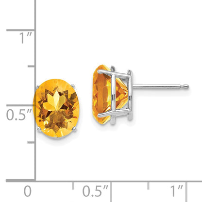 14K Weißgold Ohrringe mit ovalem Citrin, 10x8 mm