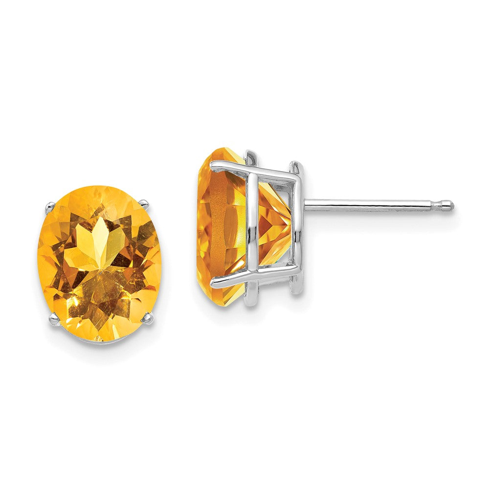 14K Weißgold Ohrringe mit ovalem Citrin, 10x8 mm