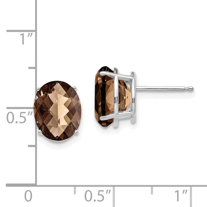 14K Weißgold Ohrringe mit ovalem 10x8 mm Karo-Schliff Rauchquarz und Zitratquarz in Gelbgold