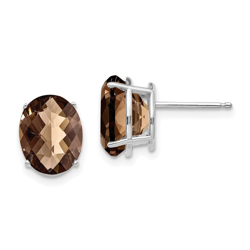 14K Weißgold Ohrringe mit ovalem 10x8 mm Karo-Schliff Rauchquarz und Zitratquarz in Gelbgold