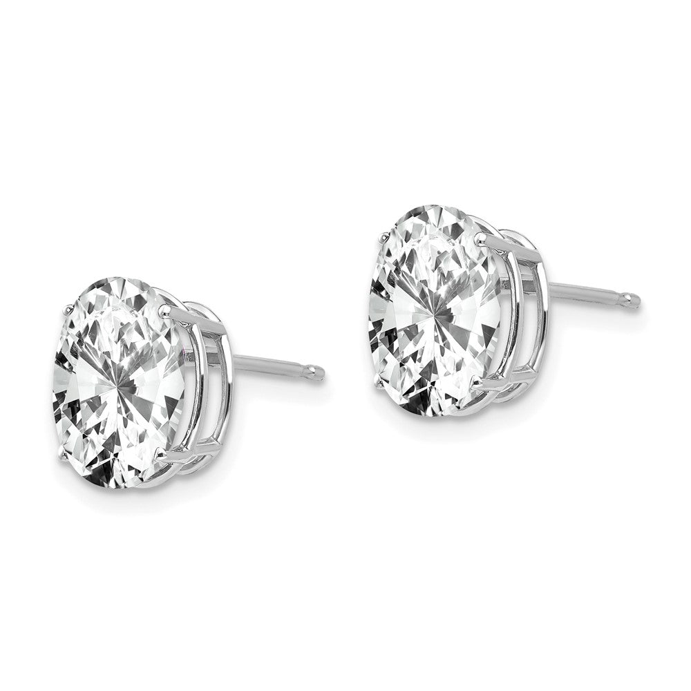 14K Weißgold Ohrringe mit ovalem Zirkonia, 10 x 8 mm