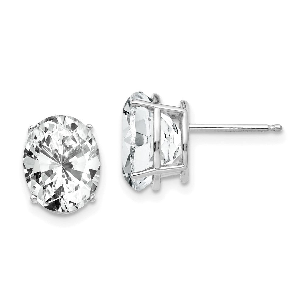 14K Weißgold Ohrringe mit ovalem Zirkonia, 10 x 8 mm