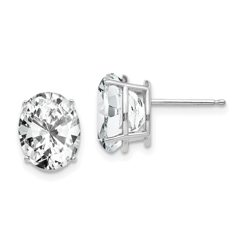 14K Weißgold Ohrringe mit ovalem Zirkonia, 10 x 8 mm