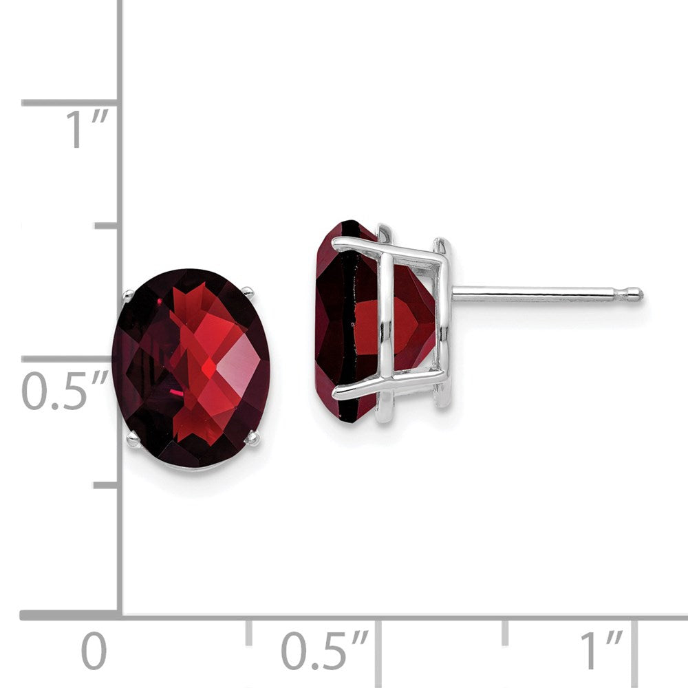 14K Weißgold Ohrringe mit ovalem Granat im Karo-Schliff, 10x8 mm
