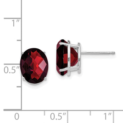 14K Weißgold Ohrringe mit ovalem Granat im Karo-Schliff, 10x8 mm