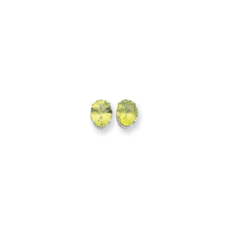 14K Weißgold Ohrringe mit ovalem Peridot, 10x8 mm, Karo-Schliff