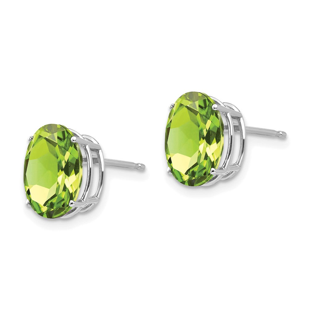 14K Weißgold Ohrringe mit ovalem Peridot, 10 x 8 mm