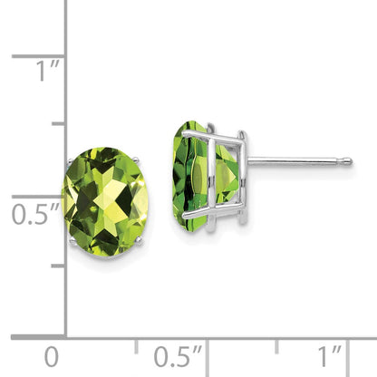 14K Weißgold Ohrringe mit ovalem Peridot, 10 x 8 mm