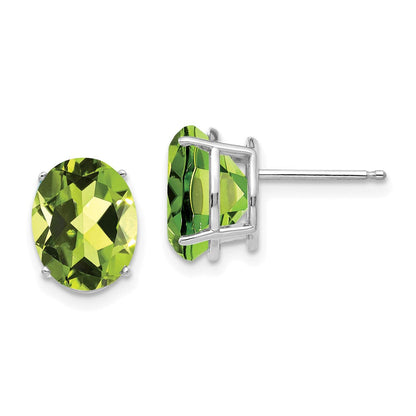 14K Weißgold Ohrringe mit ovalem Peridot, 10 x 8 mm