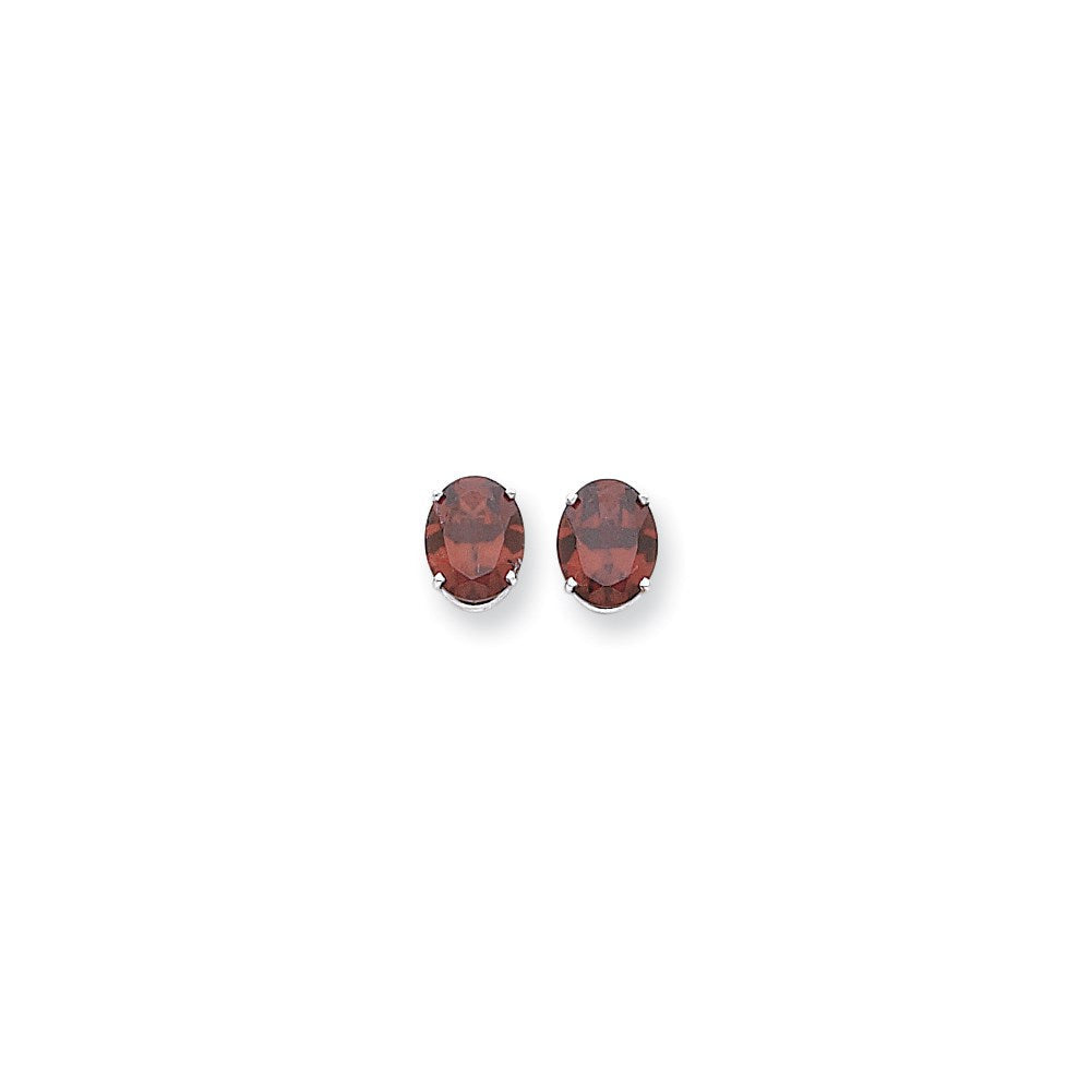 14K Weißgold Ohrringe mit ovalem Rhodolith-Granat, 10 x 8 mm