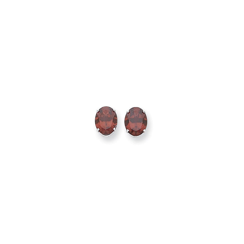 14K Weißgold Ohrringe mit ovalem Rhodolith-Granat, 10 x 8 mm