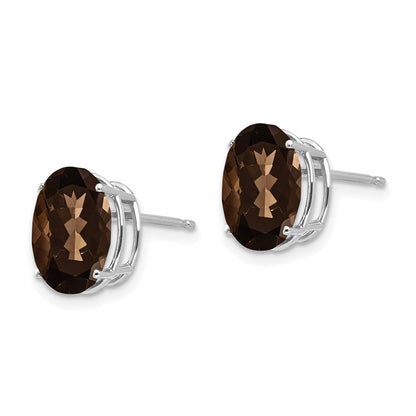14K Weißgold Ohrringe mit ovalem 10x8 mm rauchgelbem Quarz