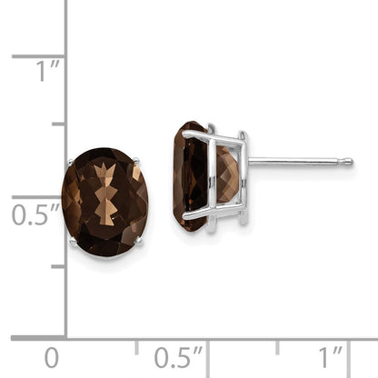 14K Weißgold Ohrringe mit ovalem 10x8 mm rauchgelbem Quarz