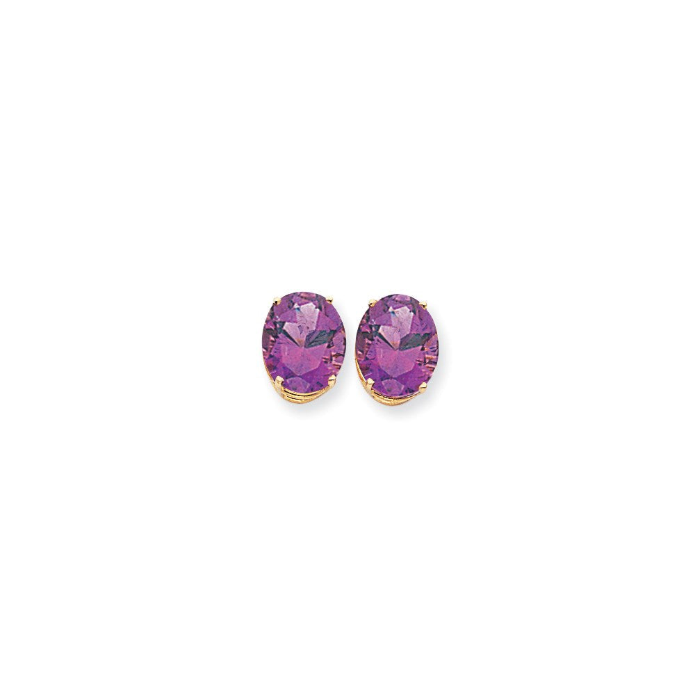 14K Gelbgold Ohrringe mit ovalem Amethyst im Schachbrettschliff, 12 x 10 mm