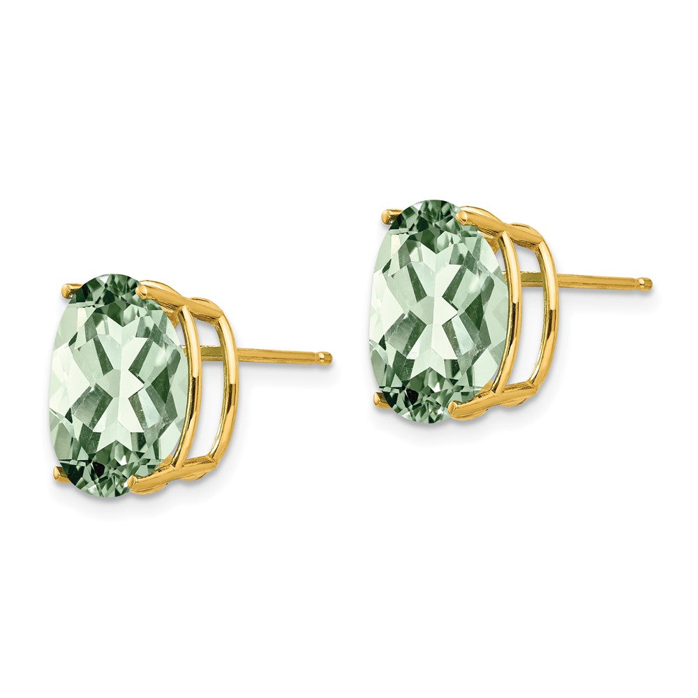 14K Gelbgold Ohrringe mit ovalem grünem Quarz, 12 x 10 mm
