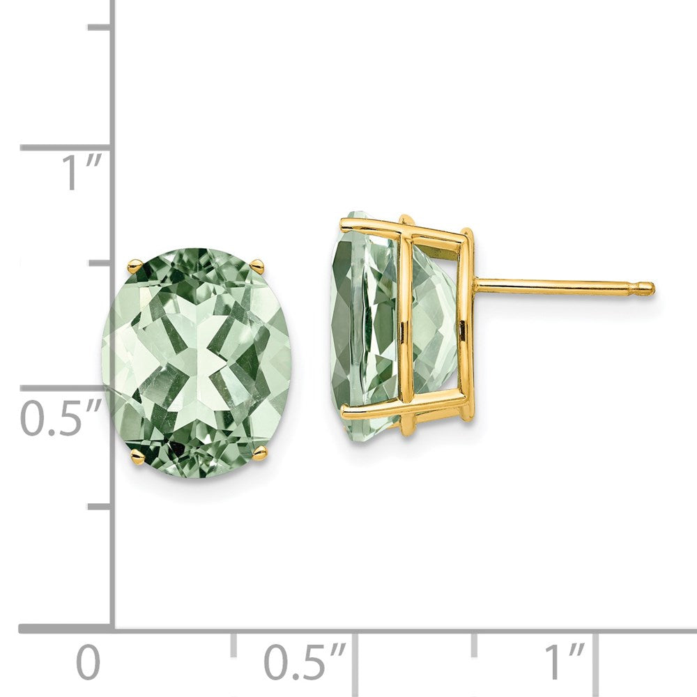 14K Gelbgold Ohrringe mit ovalem grünem Quarz, 12 x 10 mm