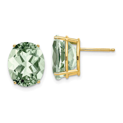 14K Gelbgold Ohrringe mit ovalem grünem Quarz, 12 x 10 mm